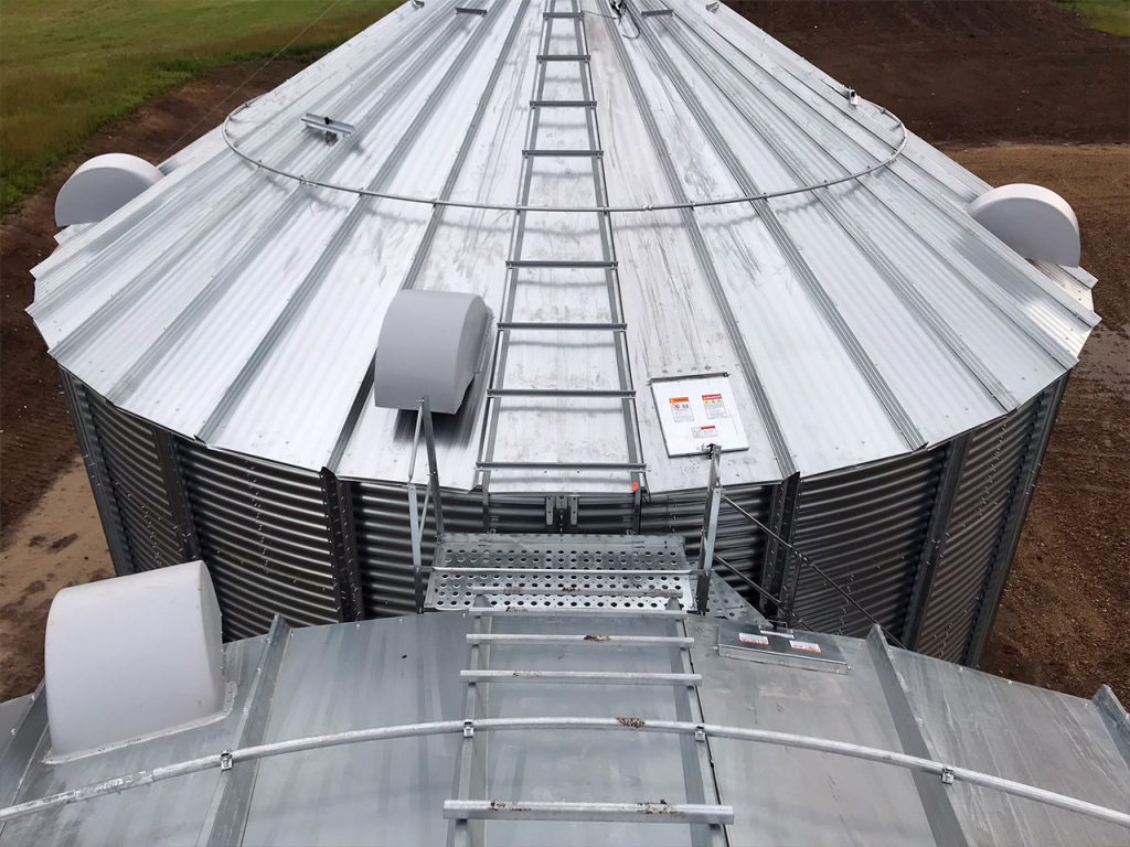 corrugated bin from top view of roof